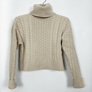 Women’s Wool and‎ Cashmere Beige Aran Cable Knit Turtleneck Sweater Size Small